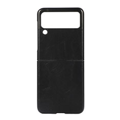 Luxus Leder Hülle Handyhülle und Kunststoff Schutzhülle Hartschalen Tasche B06 für Samsung Galaxy Z Flip3 5G Schwarz