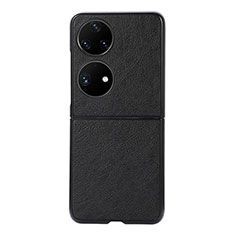 Luxus Leder Hülle Handyhülle und Kunststoff Schutzhülle Hartschalen Tasche B06H für Huawei P60 Pocket Schwarz