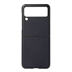 Luxus Leder Hülle Handyhülle und Kunststoff Schutzhülle Hartschalen Tasche B07 für Samsung Galaxy Z Flip3 5G Blau