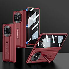 Luxus Leder Hülle Handyhülle und Kunststoff Schutzhülle Hartschalen Tasche B11H für Huawei Mate X3 Rot