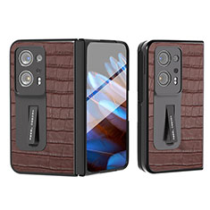 Luxus Leder Hülle Handyhülle und Kunststoff Schutzhülle Hartschalen Tasche BH11 für Oppo Find N2 5G Braun