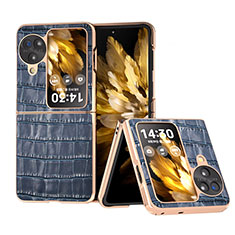 Luxus Leder Hülle Handyhülle und Kunststoff Schutzhülle Hartschalen Tasche BH19 für Oppo Find N3 Flip 5G Blau