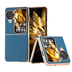 Luxus Leder Hülle Handyhülle und Kunststoff Schutzhülle Hartschalen Tasche BH28 für Oppo Find N3 Flip 5G Blau