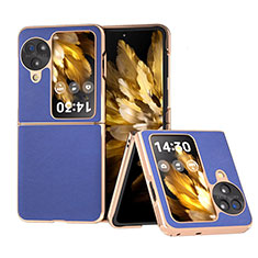 Luxus Leder Hülle Handyhülle und Kunststoff Schutzhülle Hartschalen Tasche BH30 für Oppo Find N3 Flip 5G Blau