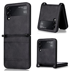 Luxus Leder Hülle Handyhülle und Kunststoff Schutzhülle Hartschalen Tasche BY1 für Samsung Galaxy Z Flip3 5G Schwarz