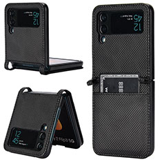 Luxus Leder Hülle Handyhülle und Kunststoff Schutzhülle Hartschalen Tasche BY1 für Samsung Galaxy Z Flip4 5G Schwarz