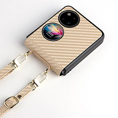 Luxus Leder Hülle Handyhülle und Kunststoff Schutzhülle Hartschalen Tasche BY2 für Huawei P60 Pocket Gold