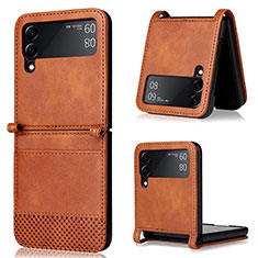 Luxus Leder Hülle Handyhülle und Kunststoff Schutzhülle Hartschalen Tasche BY2 für Samsung Galaxy Z Flip4 5G Braun