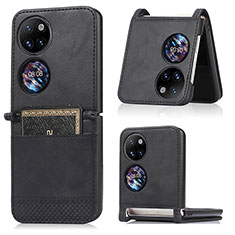 Luxus Leder Hülle Handyhülle und Kunststoff Schutzhülle Hartschalen Tasche BY3 für Huawei P60 Pocket Schwarz
