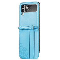 Luxus Leder Hülle Handyhülle und Kunststoff Schutzhülle Hartschalen Tasche C01 für Samsung Galaxy Z Flip4 5G Blau