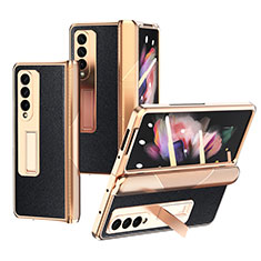 Luxus Leder Hülle Handyhülle und Kunststoff Schutzhülle Hartschalen Tasche C01 für Samsung Galaxy Z Fold3 5G Schwarz
