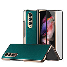 Luxus Leder Hülle Handyhülle und Kunststoff Schutzhülle Hartschalen Tasche C02 für Samsung Galaxy Z Fold3 5G Grün