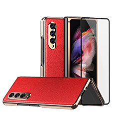 Luxus Leder Hülle Handyhülle und Kunststoff Schutzhülle Hartschalen Tasche C02 für Samsung Galaxy Z Fold3 5G Rot