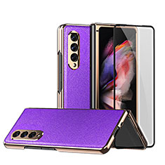 Luxus Leder Hülle Handyhülle und Kunststoff Schutzhülle Hartschalen Tasche C02 für Samsung Galaxy Z Fold3 5G Violett