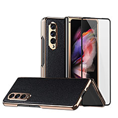 Luxus Leder Hülle Handyhülle und Kunststoff Schutzhülle Hartschalen Tasche C02 für Samsung Galaxy Z Fold4 5G Schwarz