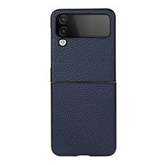 Luxus Leder Hülle Handyhülle und Kunststoff Schutzhülle Hartschalen Tasche C03 für Samsung Galaxy Z Flip4 5G Blau