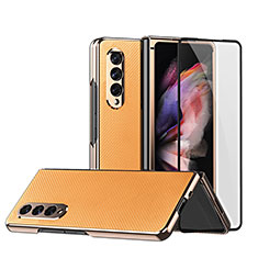 Luxus Leder Hülle Handyhülle und Kunststoff Schutzhülle Hartschalen Tasche C03 für Samsung Galaxy Z Fold4 5G Orange