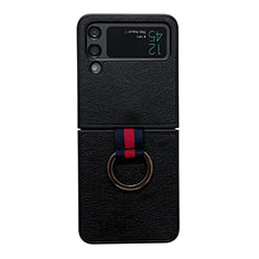 Luxus Leder Hülle Handyhülle und Kunststoff Schutzhülle Hartschalen Tasche C04 für Samsung Galaxy Z Flip4 5G Schwarz