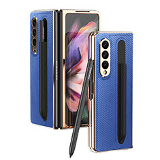Luxus Leder Hülle Handyhülle und Kunststoff Schutzhülle Hartschalen Tasche C04 für Samsung Galaxy Z Fold3 5G Blau