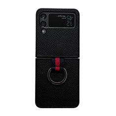 Luxus Leder Hülle Handyhülle und Kunststoff Schutzhülle Hartschalen Tasche C05 für Samsung Galaxy Z Flip4 5G Schwarz