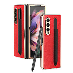 Luxus Leder Hülle Handyhülle und Kunststoff Schutzhülle Hartschalen Tasche C05 für Samsung Galaxy Z Fold3 5G Rot