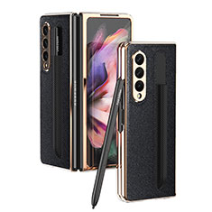 Luxus Leder Hülle Handyhülle und Kunststoff Schutzhülle Hartschalen Tasche C05 für Samsung Galaxy Z Fold4 5G Schwarz