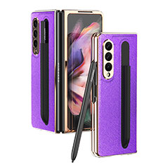 Luxus Leder Hülle Handyhülle und Kunststoff Schutzhülle Hartschalen Tasche C05 für Samsung Galaxy Z Fold4 5G Violett