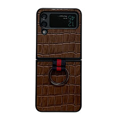 Luxus Leder Hülle Handyhülle und Kunststoff Schutzhülle Hartschalen Tasche C06 für Samsung Galaxy Z Flip4 5G Braun