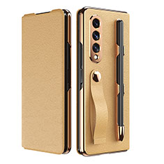 Luxus Leder Hülle Handyhülle und Kunststoff Schutzhülle Hartschalen Tasche C06 für Samsung Galaxy Z Fold3 5G Gold
