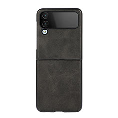 Luxus Leder Hülle Handyhülle und Kunststoff Schutzhülle Hartschalen Tasche C07 für Samsung Galaxy Z Flip4 5G Schwarz