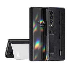 Luxus Leder Hülle Handyhülle und Kunststoff Schutzhülle Hartschalen Tasche C07 für Samsung Galaxy Z Fold3 5G Schwarz