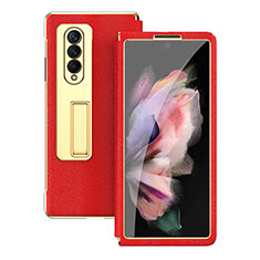 Luxus Leder Hülle Handyhülle und Kunststoff Schutzhülle Hartschalen Tasche C08 für Samsung Galaxy Z Fold3 5G Rot