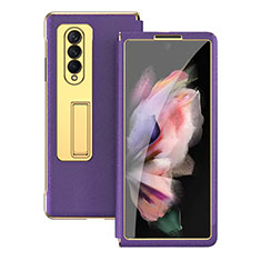 Luxus Leder Hülle Handyhülle und Kunststoff Schutzhülle Hartschalen Tasche C08 für Samsung Galaxy Z Fold3 5G Violett