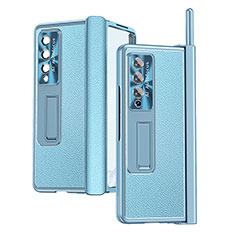 Luxus Leder Hülle Handyhülle und Kunststoff Schutzhülle Hartschalen Tasche C09 für Samsung Galaxy Z Fold3 5G Blau