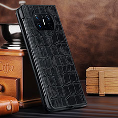 Luxus Leder Hülle Handyhülle und Kunststoff Schutzhülle Hartschalen Tasche DL2 für Huawei Mate X3 Schwarz