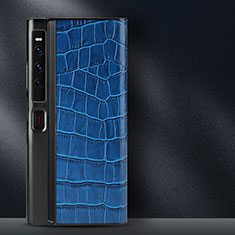 Luxus Leder Hülle Handyhülle und Kunststoff Schutzhülle Hartschalen Tasche DL2 für Huawei Mate Xs 2 Blau