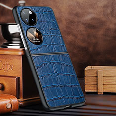 Luxus Leder Hülle Handyhülle und Kunststoff Schutzhülle Hartschalen Tasche DL2 für Huawei P60 Pocket Blau