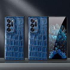 Luxus Leder Hülle Handyhülle und Kunststoff Schutzhülle Hartschalen Tasche für Oppo Find N 5G Blau