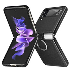 Luxus Leder Hülle Handyhülle und Kunststoff Schutzhülle Hartschalen Tasche für Samsung Galaxy Z Flip3 5G Schwarz
