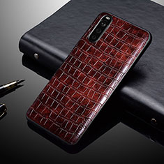 Luxus Leder Hülle Handyhülle und Kunststoff Schutzhülle Hartschalen Tasche für Sony Xperia 10 V Braun
