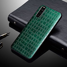 Luxus Leder Hülle Handyhülle und Kunststoff Schutzhülle Hartschalen Tasche für Sony Xperia 10 V Grün