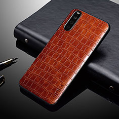 Luxus Leder Hülle Handyhülle und Kunststoff Schutzhülle Hartschalen Tasche für Sony Xperia 10 V Hellbraun