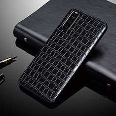 Luxus Leder Hülle Handyhülle und Kunststoff Schutzhülle Hartschalen Tasche für Sony Xperia 10 V Schwarz