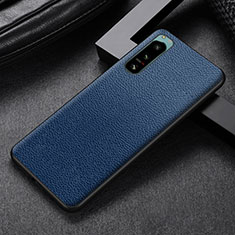 Luxus Leder Hülle Handyhülle und Kunststoff Schutzhülle Hartschalen Tasche für Sony Xperia 5 II Blau