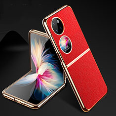 Luxus Leder Hülle Handyhülle und Kunststoff Schutzhülle Hartschalen Tasche GS1 für Huawei P60 Pocket Rot