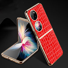 Luxus Leder Hülle Handyhülle und Kunststoff Schutzhülle Hartschalen Tasche GS2 für Huawei P60 Pocket Rot