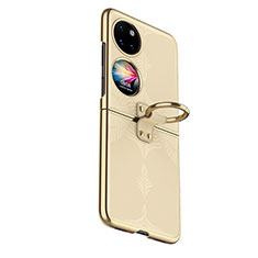 Luxus Leder Hülle Handyhülle und Kunststoff Schutzhülle Hartschalen Tasche GS4 für Huawei P60 Pocket Gold