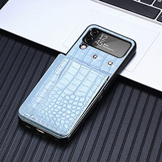 Luxus Leder Hülle Handyhülle und Kunststoff Schutzhülle Hartschalen Tasche H05 für Samsung Galaxy Z Flip4 5G Blau