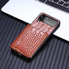Luxus Leder Hülle Handyhülle und Kunststoff Schutzhülle Hartschalen Tasche H05 für Samsung Galaxy Z Flip4 5G Braun