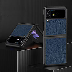 Luxus Leder Hülle Handyhülle und Kunststoff Schutzhülle Hartschalen Tasche L03 für Samsung Galaxy Z Flip4 5G Blau